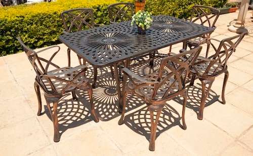Cast Aluminium 6 Seater Small Rainbow/King Diamond Rectangular Patio Set