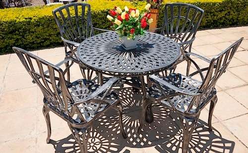 Cast Aluminium 4 Seater Sunray Patio Set, 1m Round King Diamond Table