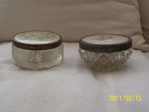 Two Old powder bowls with beautiful embroided lids