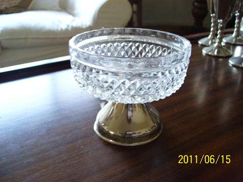 Deppression glass bowl with silver plated bottom