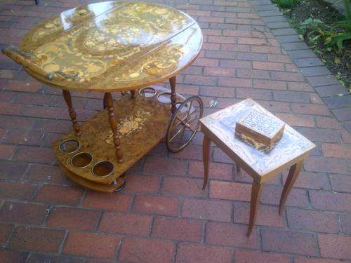 Venetian Antique Liquor Cart and Cigar Table LOT