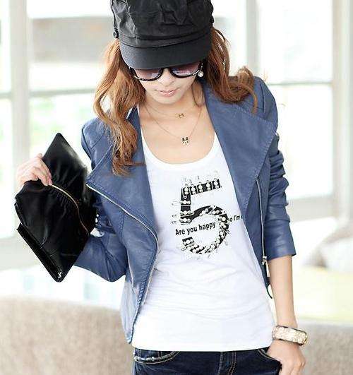 Faux Leather Jackets Zip-Up Cropped PU Leather Biker Jacket