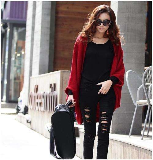 Women's Knit Cardigan Long Design Shoulder Width Plus Size Sweater