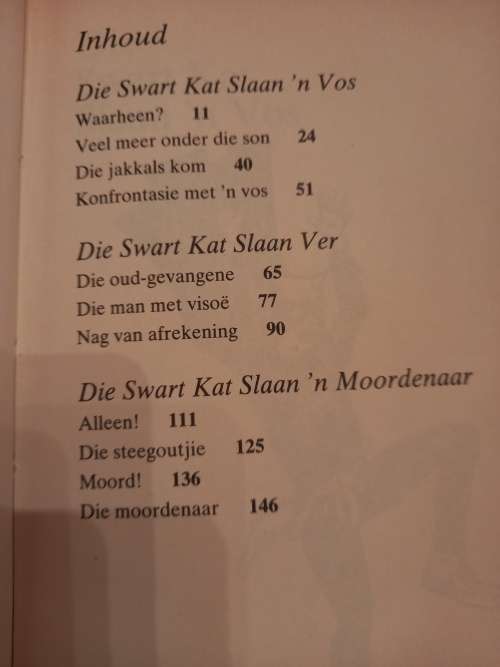 Die Swart Kat slaan `n Vos en verdere Aventure deur Chris Sasser (1ste uitgawe, 2de druk 1988/9)