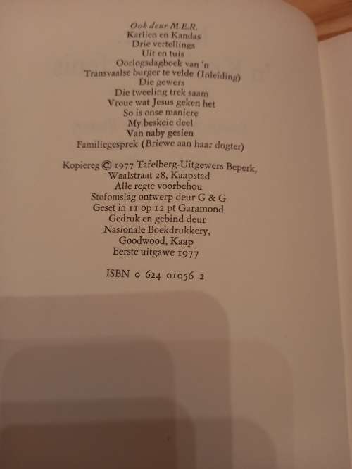 M*E*R `n Kosbare Erfenis, Briewe van MER 1916-1975 deur Abla Bouwer (1977)