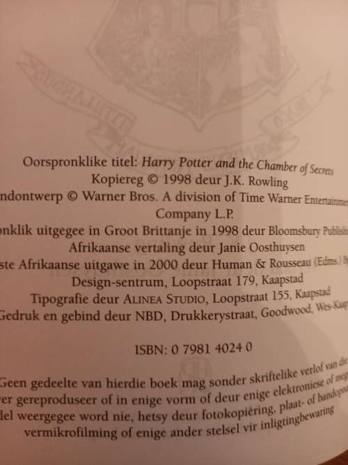 Harry Potter en die Kamer van Geheimenisse deur JK Rowling (1998)