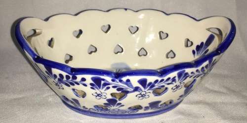 Vintage hand painted made in Holland oval heart holes ceramic dish