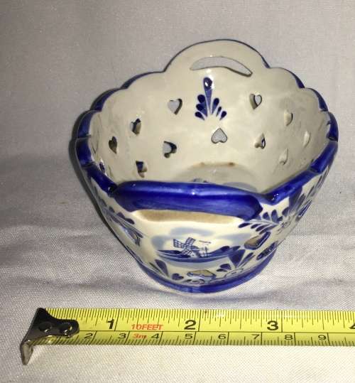 Vintage hand painted made in Holland oval heart holes ceramic dish