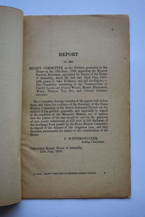 Report of the Select Committee on Petition of the Ebenezer Mission Station