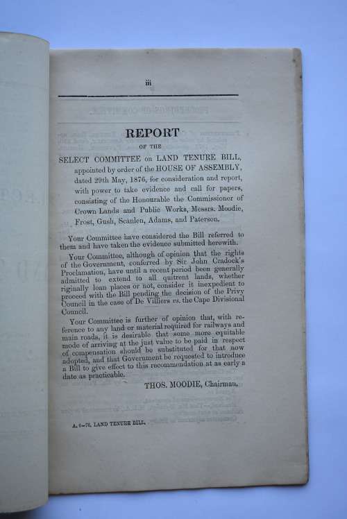Report of the Select Committee Appointed to Consider and Report on Land Tenure Bill.