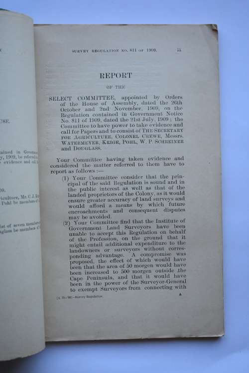 Report of the Select Committee on Survey Regulation.