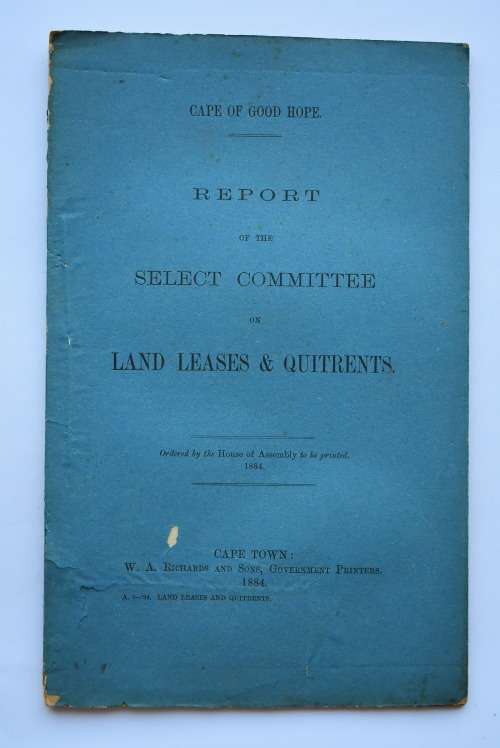 Report of the Select Committee on Land Leases & Quitrents.
