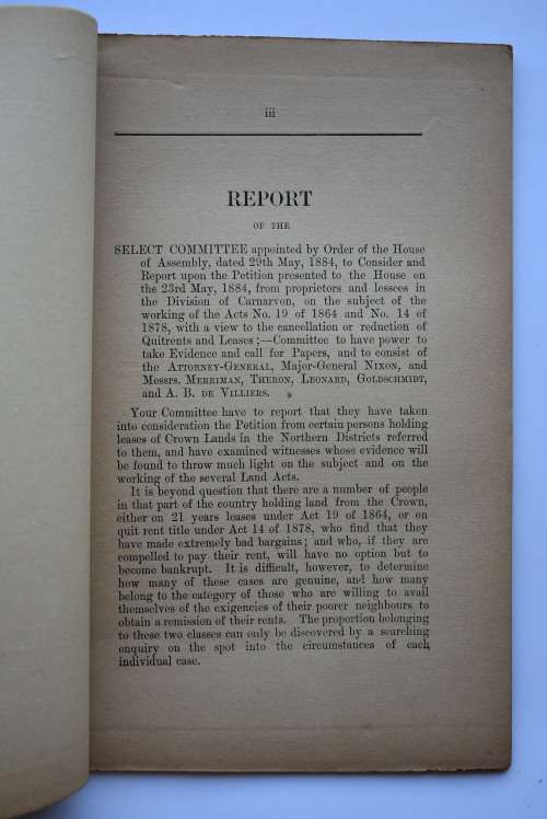 Report of the Select Committee on Land Leases & Quitrents.