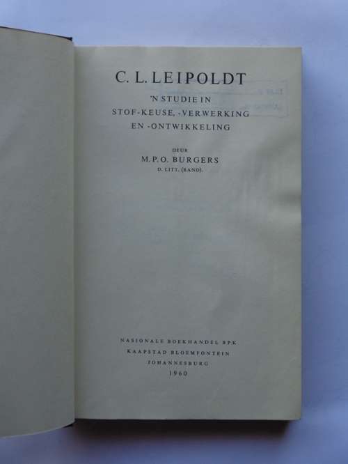 M.P.O. Burgess: C.L. Leipoldt. Nasionale Boekhandel, 1960