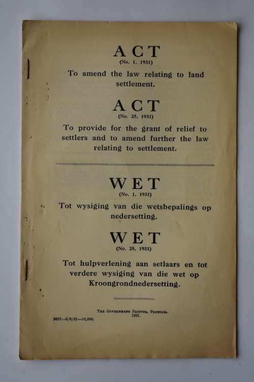 Act (No. 1, 1931) Amending Law on Land Settlement