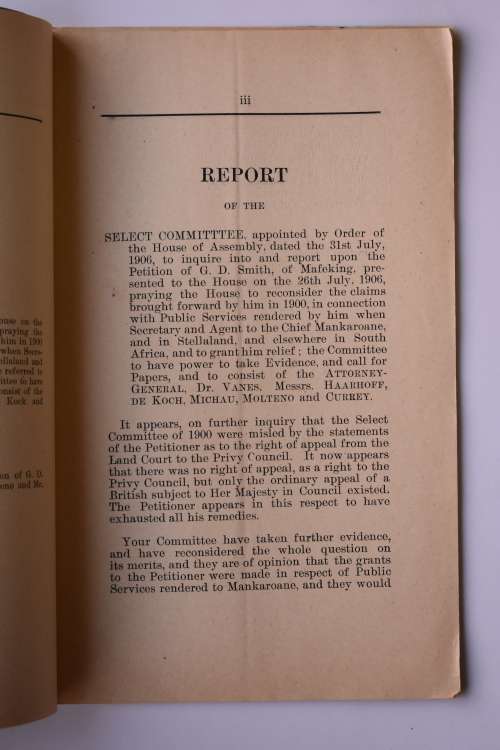 Report of the Select Committee on the Petition of G. D. Smith.