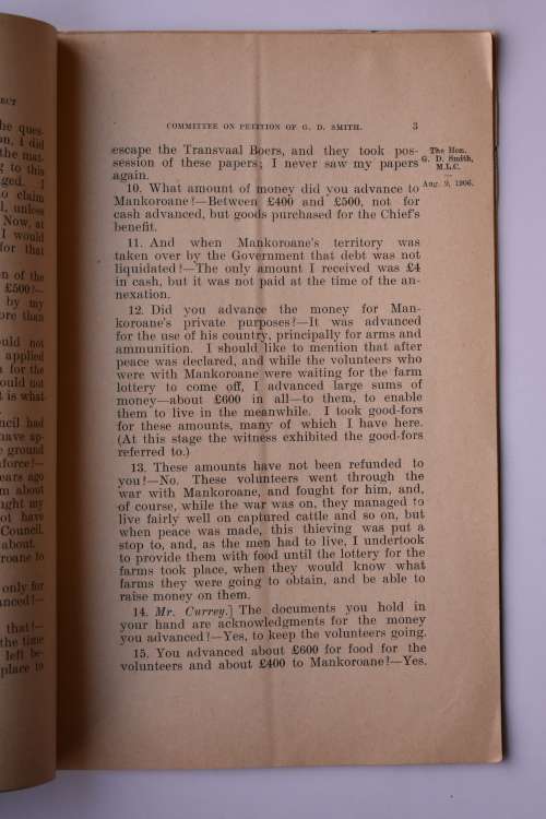 Report of the Select Committee on the Petition of G. D. Smith.