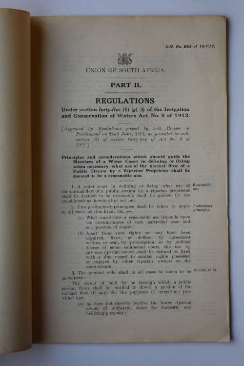 Union of South Africa. Part II. Regulations Under Section Forty-Five (1) (g) (i) etc.