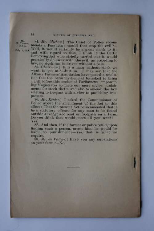 Report of the Select Committee on the Trespass Act.