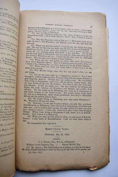 Report of the Northern Boundary of Griqualand West with Minutes etc.