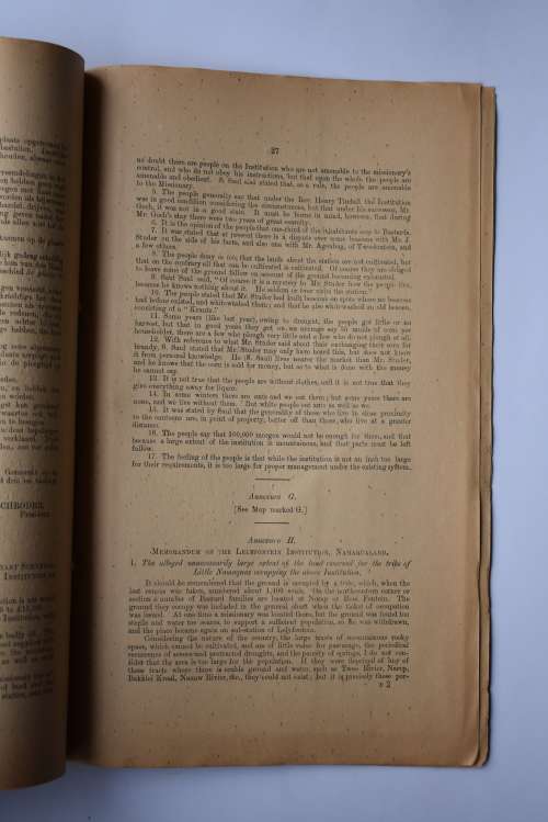 Report on the Lands in Namaqualand set apart for the Occupation of Natives and the Others etc