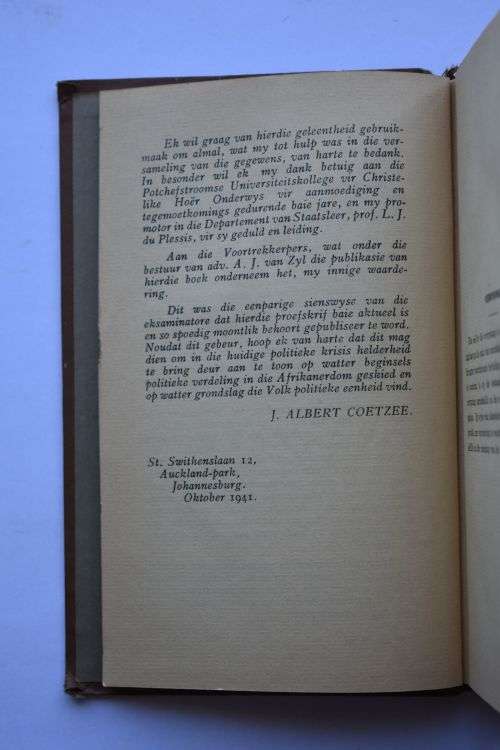 J. Albert Coetzee: Politieke Groepering In Die Wording Van Die Afrikanernasie. Johannesburg, 1941.