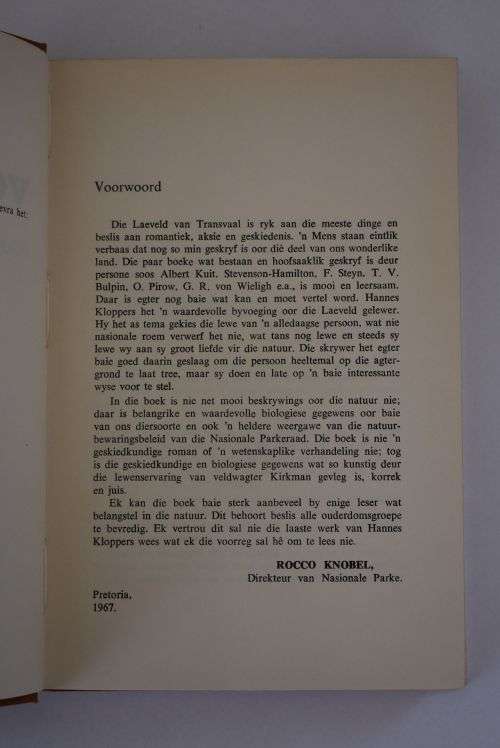 Hannes Kloppers: Veldwagter! Pretoria, 1967.
