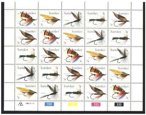 TRANSKEI - FLYFISHING - FULL SHEET OF 25 UM STAMPS (1980)