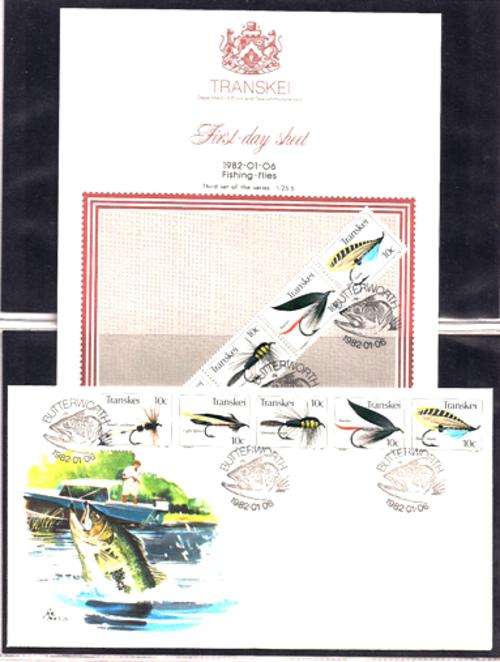 TRANSKEI - FLYFISHING SET OF 5 FDC's & 5 COLLECTOR SHEETS FOR BOTH 1982 & 1984