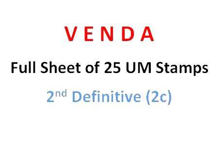 VENDA - FULL SHEET OF 25 x 2 CENT UM STAMPS EACH - 2nd DEFINITIVE REPRINTS - CYLINDER 1134