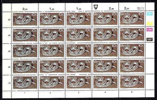 VENDA - FULL SHEET OF 25 x 10 CENT UM STAMPS EACH - 2nd DEFINITIVE REPRINTS - CYLINDER 1254