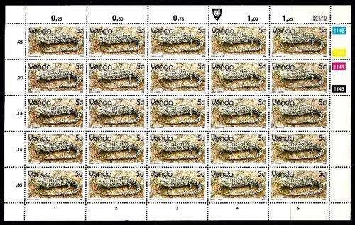 VENDA - FULL SHEET OF 25 x 5 CENT UM STAMPS EACH - 2nd DEFINITIVE REPRINTS - CYLINDER 1202