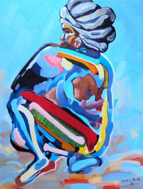 AFRICAN ABSTRACT FROM TAURAI BANDA - "ABRAHAM" - OIL & ACRYLICS ON STRETCHED CANVAS - (825 x 630)