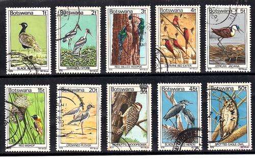 THEMATICS (BIRDS) - BOTSWANA BIRDS 1978 - 10 POSTALLY USED STAMPS: 1c - 25c