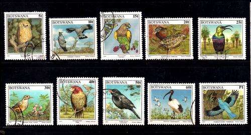 THEMATICS (BIRDS) - BOTSWANA BIRDS 1997 - 10 POSTALLY USED STAMPS: PART SET TO P1