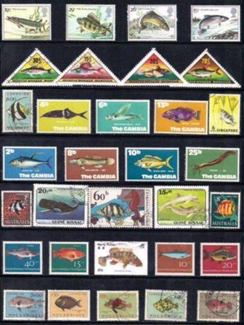 THEMATICS  - FISH & MARINE LIFE - 40 DIFFERENT STAMPS