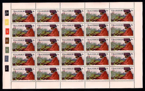 TRANSKEI - RARE !!! - FULL SHEET OF 25 UM STAMPS - 1st DEFINITIVES 4c SACC 8 - SHEET 188 - 193