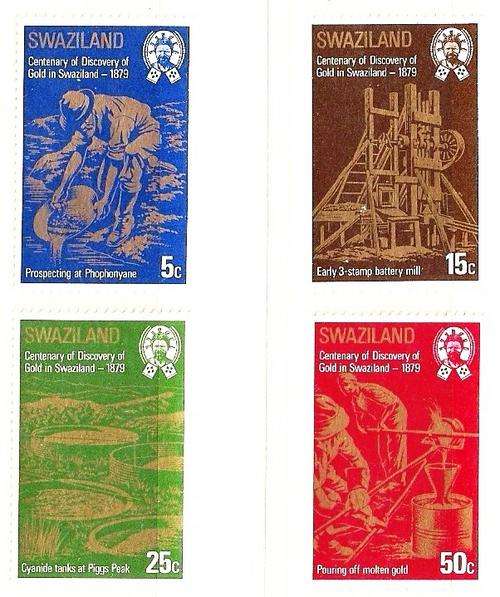 THEMATICS (MINING, METALS & MINERALS) - DISCOVERY OG GOLD - SET OF 4 SWAZILAND MINT STAMPS