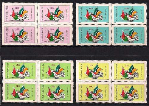 MOCAMBIQUE - FOUR VERY FINE MINT BLOCKS OF 4 STAMPS EACH - LUSAKA ACCORD