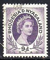 RHODESIA & NYASALAND - 1954 QE II DEFINITIVES - 9d POSTALLY USED