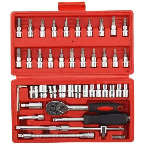 46-Pack Ratcheting Torque Wrench Kit Car Bicycle Hand Repair Tools 1/4 Inch Socket Kit