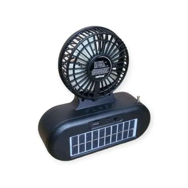 Aerbes Solar Powered Bluetooth Speaker Flashlight With Mini Fan
