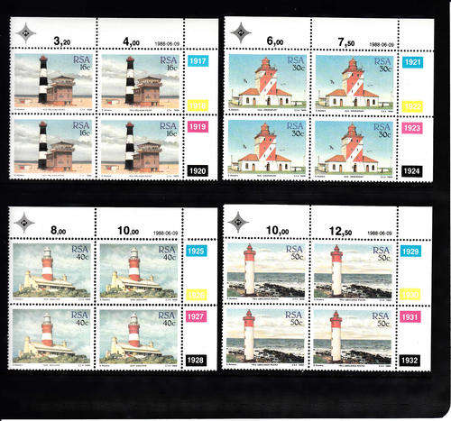 RSA: 9.6.1988: LIGHTHOUSES SET O 4 CONTROL BLOCKS - U/MINT (**)
