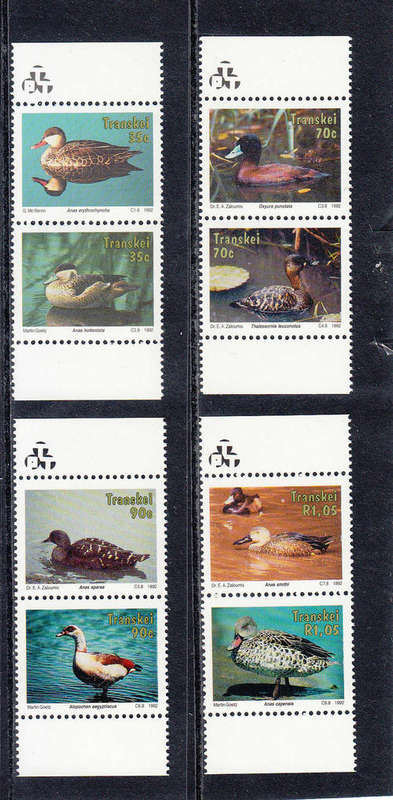 TRANSKEI  SACC 289-296: 16.7.1992 - WATER FOWL SET OF 4 VERTICAL PAIRS. U/MINT (**)