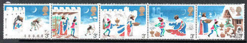 GB: SG 943-947: 28.11.1973 - CHRISTMAS 1973 3p VALUE IN STRIP OF 5. U/MINT (**)