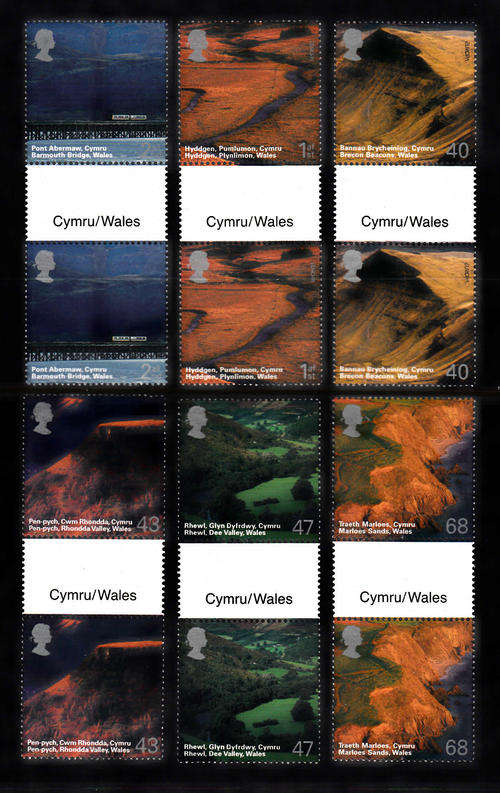 SG 2466-2471: 19.6.2004: A BRITISH JOURNEY: WALES SET OF 6 GUTTER PAIRS @ FACE VALUE.U/M(**)