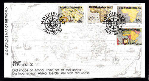 BOP: SACC 303-306: 20.8.1993 - FDC 2.33 - OLD AFRICAN MAPS (3RD IN SERIES)