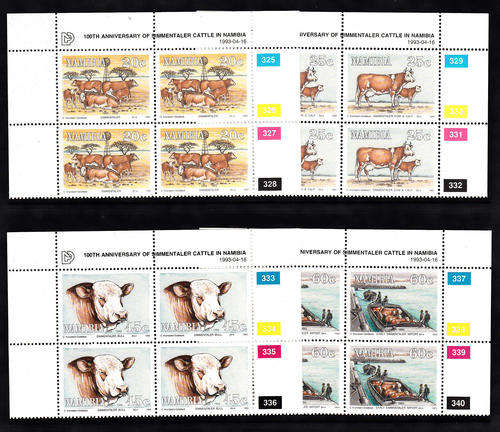 NAMIBIA SACC 74-77: 16.4.1993: SIMMENTALER CATTLE SET OF 4 CONTROLS. U/MINT(**)