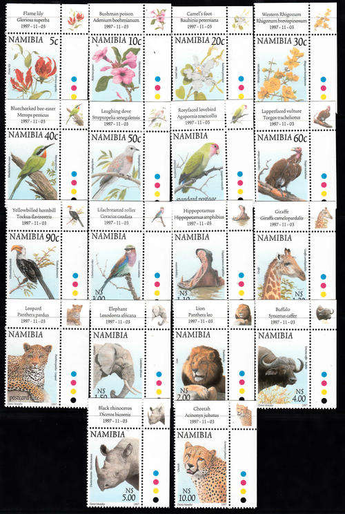 NAMIBIA SACC 206-223: 3.11.1997: 3RD DEFINITIVE (FAUNA & FLORA) SET OF 18 (TOP CORNERS). U/MINT(**)