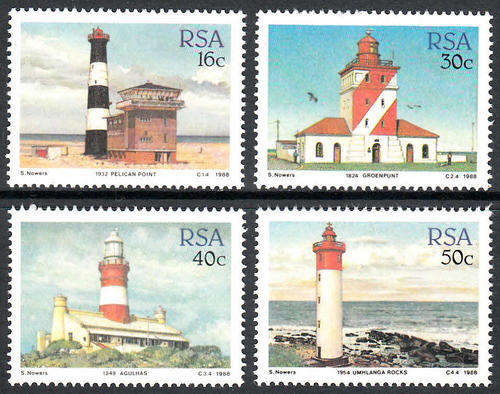 RSA: SACC 663-666: 9.6.1988:  LIGHTHOUSES SET OF 4. U/MINT (**)